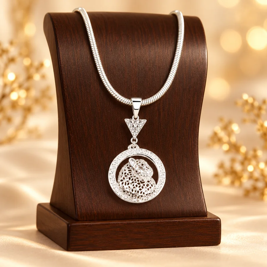 Colar de prata com medalha da onça e zircônias